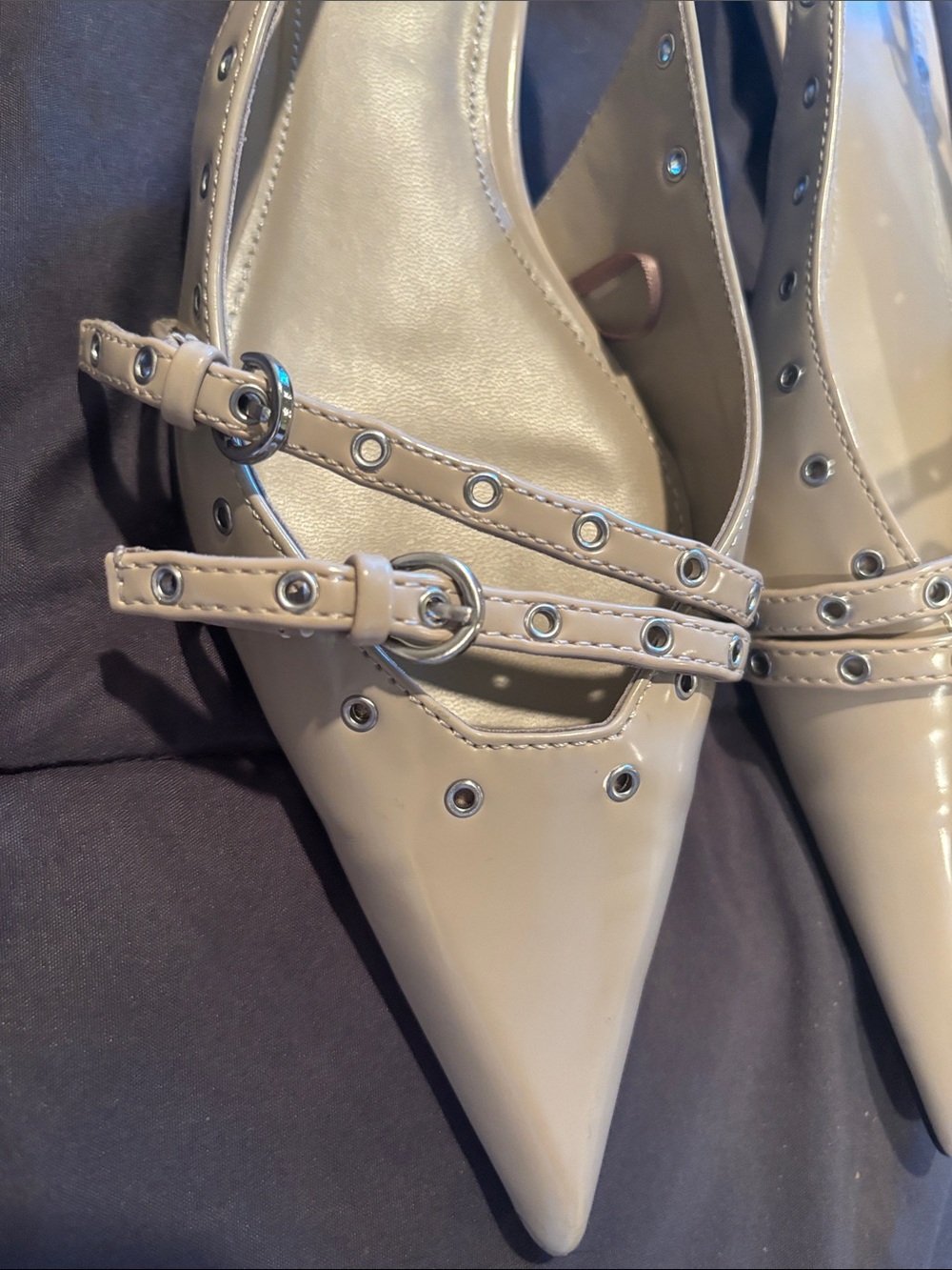 Mango Vany Studded Slingback Kitten Heels Pointed Toe Buckle size 7.5 - Picture 3 of 8